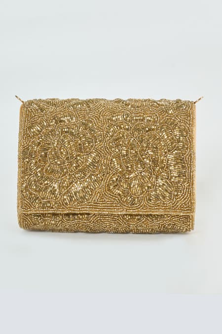 Shop Tasna Gold Cutdana Rosa Embroidered Sling Bag at Aza Fashions Shop_Tasna_Gold Cutdana Rosa Embroidered Sling Bag _at_Aza_Fashions