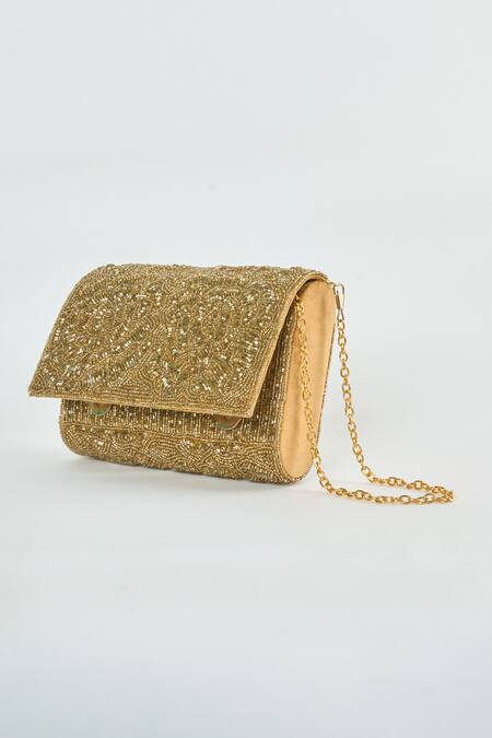 Tasna Gold Cutdana Rosa Embroidered Sling Bag at Aza Fashions Tasna_Gold Cutdana Rosa Embroidered Sling Bag _at_Aza_Fashions