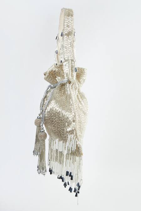 Tasna Silver Cutdana Celeste Embroidered Potli Bag Online at Aza Fashions Tasna_Silver Cutdana Celeste Embroidered Potli Bag _Online_at_Aza_Fashions