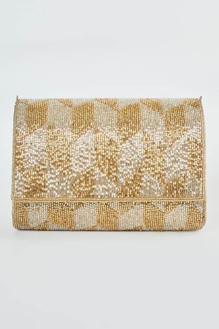 Shop Tasna Gold Cutdana Starla Embroidered Sling Bag at Aza Fashions Shop_Tasna_Gold Cutdana Starla Embroidered Sling Bag _at_Aza_Fashions