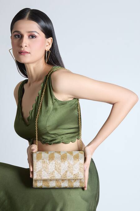 Tasna Gold Cutdana Starla Embroidered Sling Bag at Aza Fashions Tasna_Gold Cutdana Starla Embroidered Sling Bag _at_Aza_Fashions