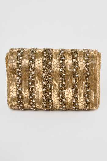 Tasna_Gold Cut Work, Pearls, Beads Eden Cutdana And Embellished Sling Bag_Online_at_Aza_Fashions