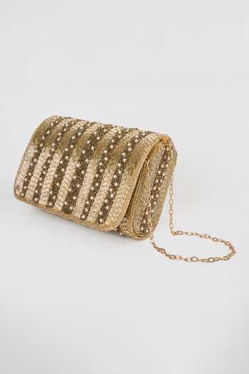 Buy_Tasna_Gold Cut Work, Pearls, Beads Eden Cutdana And Embellished Sling Bag_Online_at_Aza_Fashions
