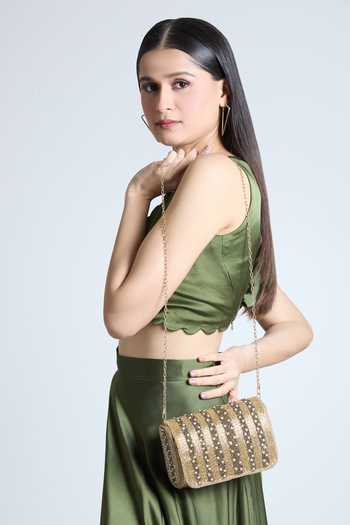 Tasna_Gold Cut Work, Pearls, Beads Eden Cutdana And Embellished Sling Bag_at_Aza_Fashions