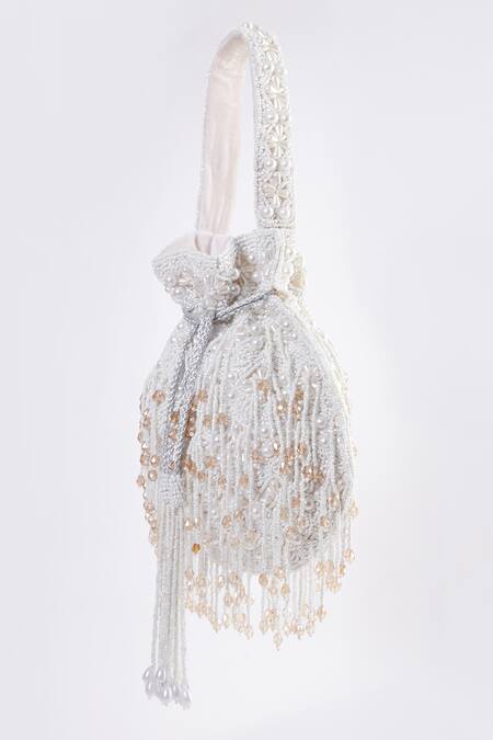 Buy Tasna White Pearls, Beads Florence Embroidered Potli Bag Online at Aza Fashions Buy_Tasna_White Pearls, Beads Florence Embroidered Potli Bag _Online_at_Aza_Fashions