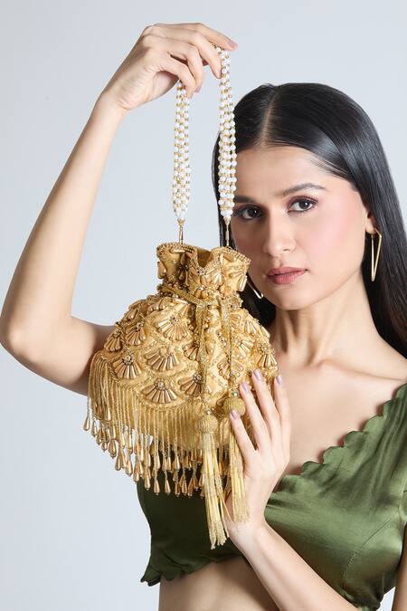 Tasna Gold Cutdana Sunkissed Bloom Embellished Potli Bag Online at Aza Fashions Tasna_Gold Cutdana Sunkissed Bloom Embellished Potli Bag_Online_at_Aza_Fashions