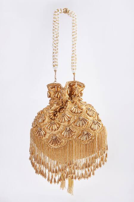 Shop Tasna Gold Cutdana Sunkissed Bloom Embellished Potli Bag Online at Aza Fashions Shop_Tasna_Gold Cutdana Sunkissed Bloom Embellished Potli Bag_Online_at_Aza_Fashions