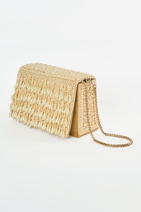 Shop Tasna Gold Pearls, Tassels Embellished Sling Bag Online at Aza Fashions Shop_Tasna_Gold Pearls, Tassels Embellished Sling Bag _Online_at_Aza_Fashions