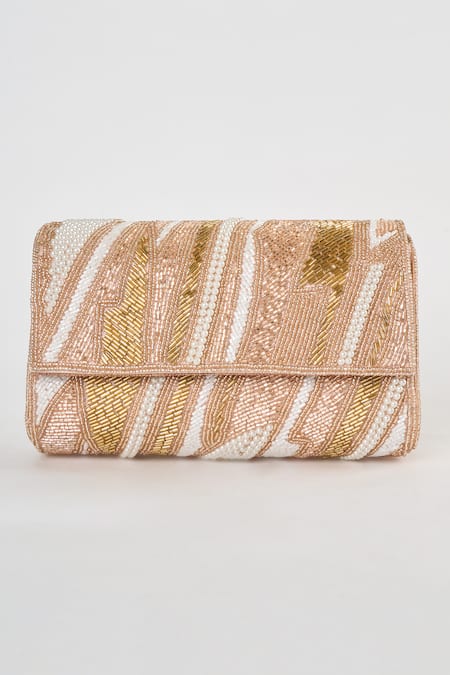 Shop Tasna Rose Gold Cutdana Carme Embellished Sling Bag at Aza Fashions Shop_Tasna_Rose Gold Cutdana Carme Embellished Sling Bag _at_Aza_Fashions