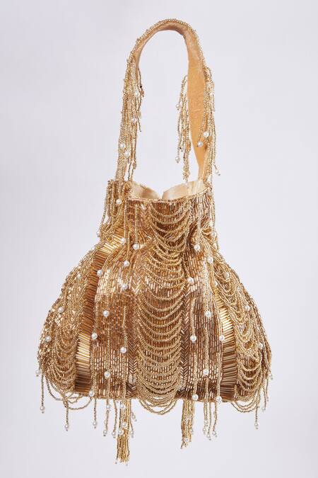 Buy Tasna Gold Crystals, Cut Work Sunshine Bloom Cutdana Embellished Potli Bag Online at Aza Fashions Buy_Tasna_Gold Crystals, Cut Work Sunshine Bloom Cutdana Embellished Potli Bag _Online_at_Aza_Fashions