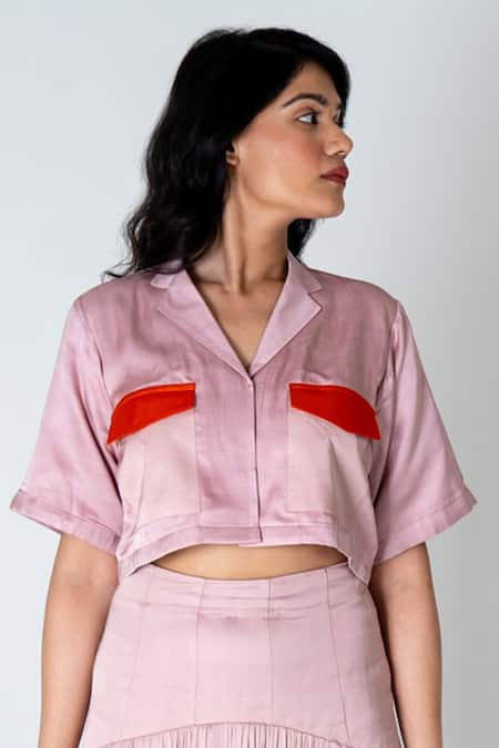 Neora By Nehal Chopra Colour Block Pocket Crop Shirt 