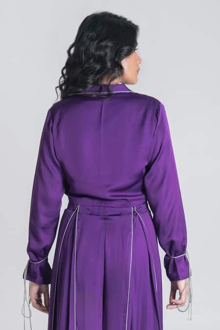 Shop Neora By Nehal Chopra Purple Bemberg Modal Silk Solid Lapel Collar Crop Top at Aza Fashions Shop_Neora By Nehal Chopra_Purple Bemberg Modal Silk Solid Lapel Collar Crop Top _at_Aza_Fashions