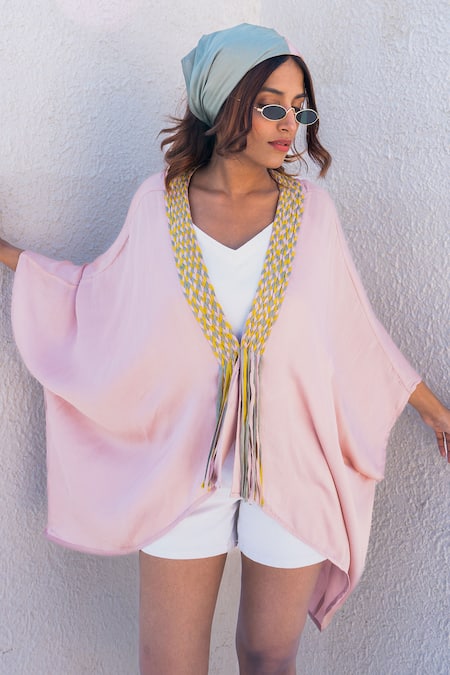 Neora By Nehal Chopra Braided Border Asymmetric Cape 