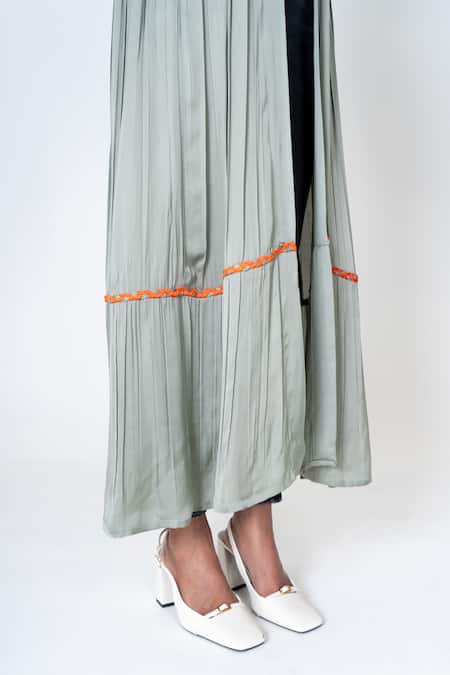 Buy Neora By Nehal Chopra Green Bemberg Modal Silk Braided Lace Open Solid Pleated Cape Online at Aza Fashions Buy_Neora By Nehal Chopra_Green Bemberg Modal Silk Braided Lace Open Solid Pleated Cape _Online_at_Aza_Fashions