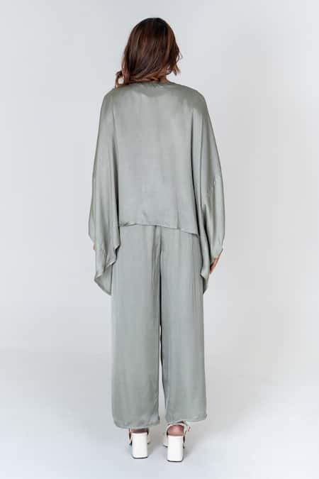 Shop Neora By Nehal Chopra Green Bemberg Modal Silk Braided Lace V-neck Waist Kaftan With Pant at Aza Fashions Shop_Neora By Nehal Chopra_Green Bemberg Modal Silk Braided Lace V-neck Waist Kaftan With Pant _at_Aza_Fashions