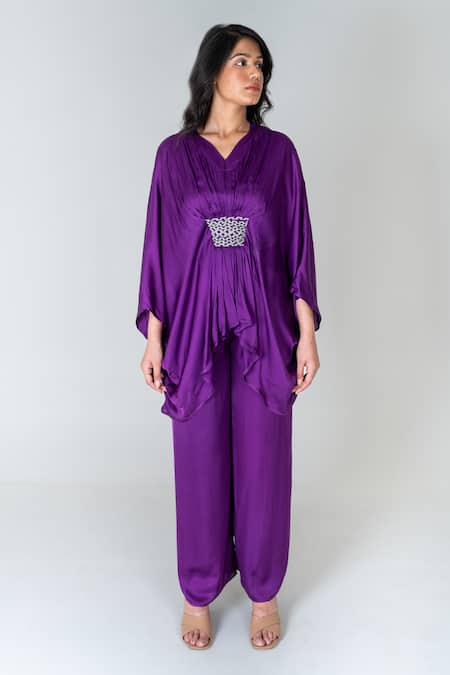 Neora By Nehal Chopra Solid Asymmetric Kaftan With Pant 