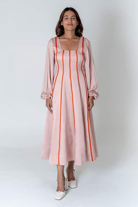 Neora By Nehal Chopra Braided Lace Striped Dress 