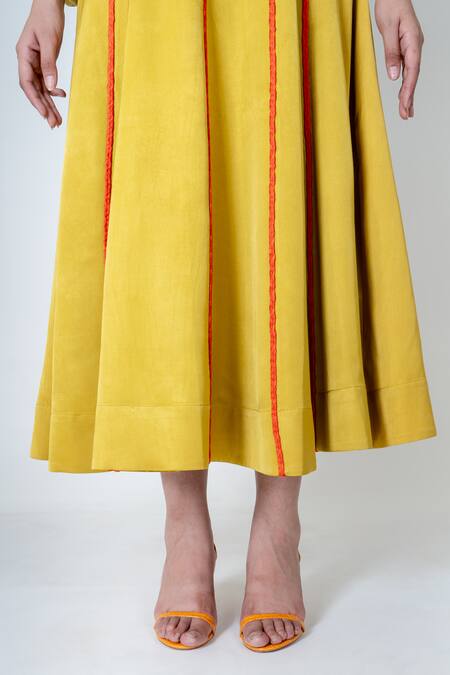 Buy Neora By Nehal Chopra Yellow Bemberg Modal Silk Braided Lace Square Striped Dress Online at Aza Fashions Buy_Neora By Nehal Chopra_Yellow Bemberg Modal Silk Braided Lace Square Striped Dress _Online_at_Aza_Fashions