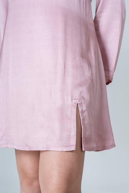 Buy Neora By Nehal Chopra Pink Bemberg Modal Silk Braided Lace Notched Slit Dress Online at Aza Fashions Buy_Neora By Nehal Chopra_Pink Bemberg Modal Silk Braided Lace Notched Slit Dress _Online_at_Aza_Fashions