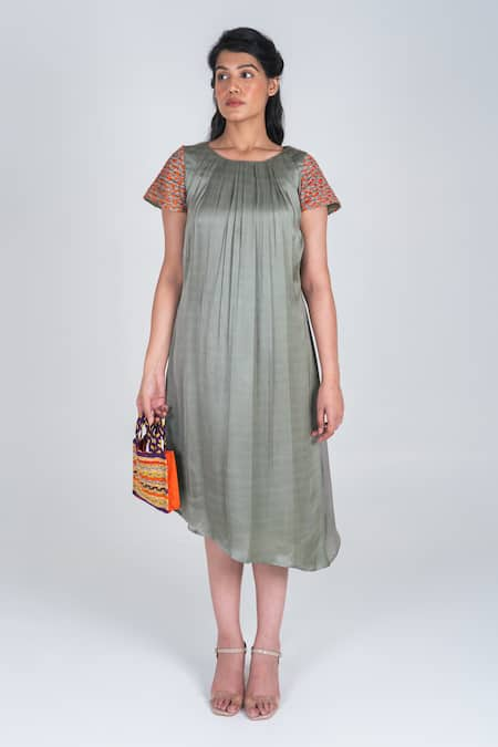 Neora By Nehal Chopra Braided Sleeve Asymmetric Dress 