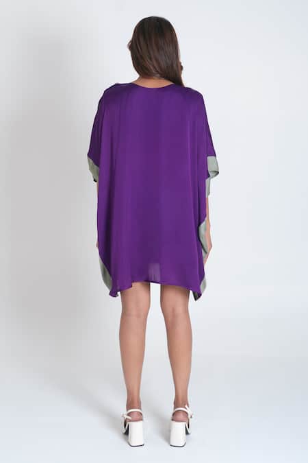 Shop Neora By Nehal Chopra Purple Bemberg Modal Silk Colour Block Round Plain Kaftan at Aza Fashions Shop_Neora By Nehal Chopra_Purple Bemberg Modal Silk Colour Block Round Plain Kaftan _at_Aza_Fashions