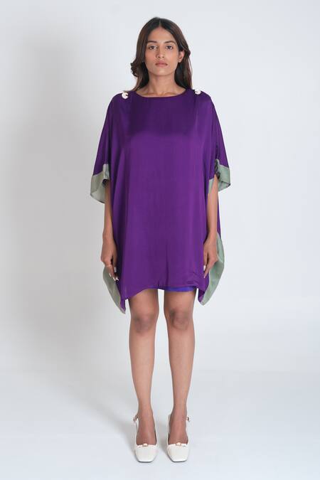 Neora By Nehal Chopra Purple Bemberg Modal Silk Colour Block Round Plain Kaftan Online at Aza Fashions Neora By Nehal Chopra_Purple Bemberg Modal Silk Colour Block Round Plain Kaftan _Online_at_Aza_Fashions