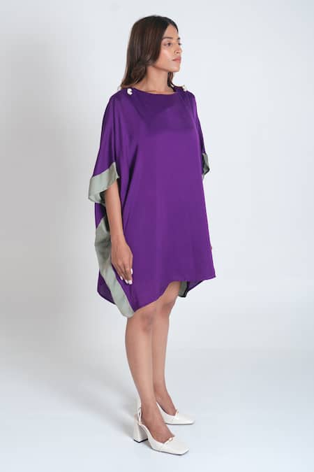 Shop Neora By Nehal Chopra Purple Bemberg Modal Silk Colour Block Round Plain Kaftan Online at Aza Fashions Shop_Neora By Nehal Chopra_Purple Bemberg Modal Silk Colour Block Round Plain Kaftan _Online_at_Aza_Fashions