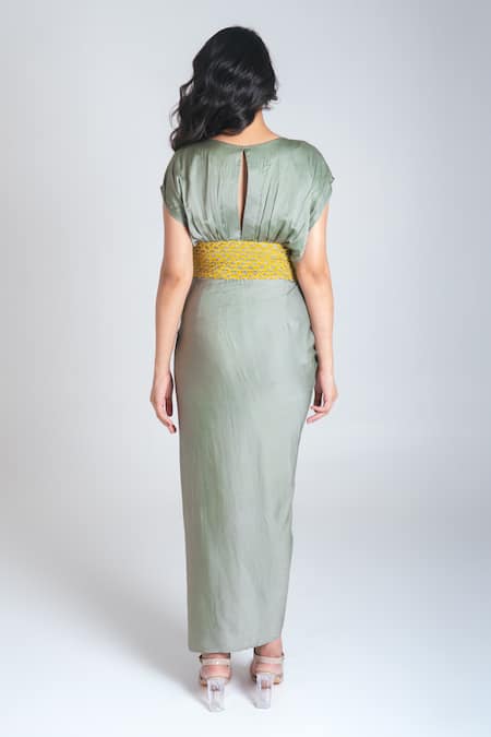 Neora By Nehal Chopra Braided Waist Asymmetric Gown 