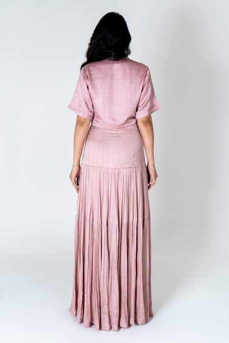 Neora By Nehal Chopra Colour Block Pocket Crop Shirt With Skirt 