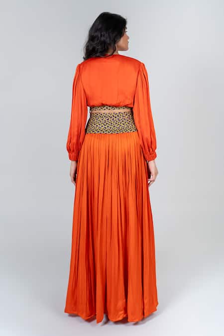 Neora By Nehal Chopra Draped Top With Braided Waist Skirt 