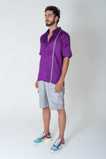 Buy Neora By Nehal Chopra Purple Butter Crepe Embroidery Braid Placement Shirt Online at Aza Fashions Buy_Neora By Nehal Chopra_Purple Butter Crepe Embroidery Braid Placement Shirt _Online_at_Aza_Fashions