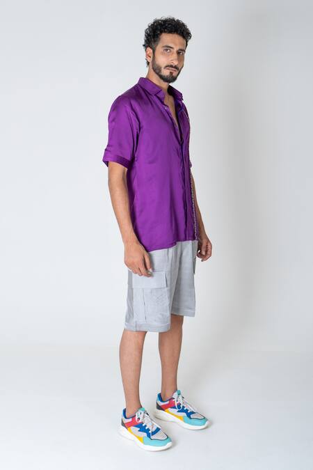 Shop Neora By Nehal Chopra Purple Butter Crepe Embroidery Braid Placement Shirt Online at Aza Fashions Shop_Neora By Nehal Chopra_Purple Butter Crepe Embroidery Braid Placement Shirt _Online_at_Aza_Fashions