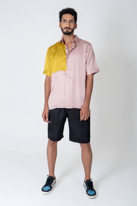 Buy Neora By Nehal Chopra Yellow Bemberg Modal Silk Plain Colorblock Shirt Online at Aza Fashions Buy_Neora By Nehal Chopra_Yellow Bemberg Modal Silk Plain Colorblock Shirt _Online_at_Aza_Fashions