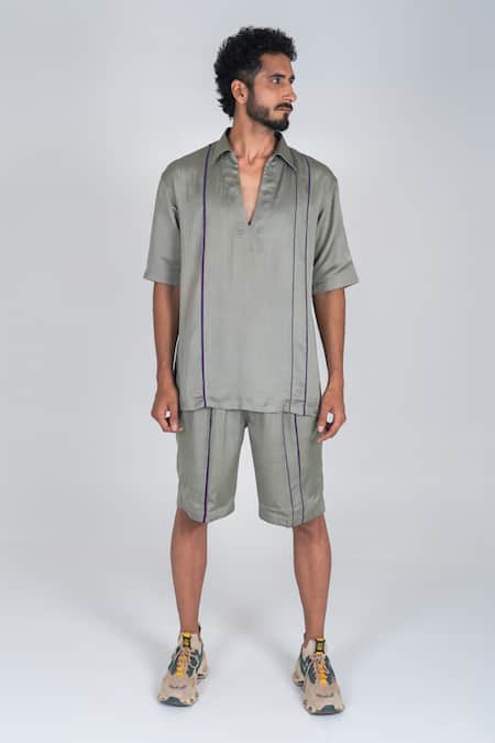 Neora By Nehal Chopra Green Bemberg Modal Silk Embellished Pipe Work T Shirt Online at Aza Fashions Neora By Nehal Chopra_Green Bemberg Modal Silk Embellished Pipe Work T Shirt _Online_at_Aza_Fashions