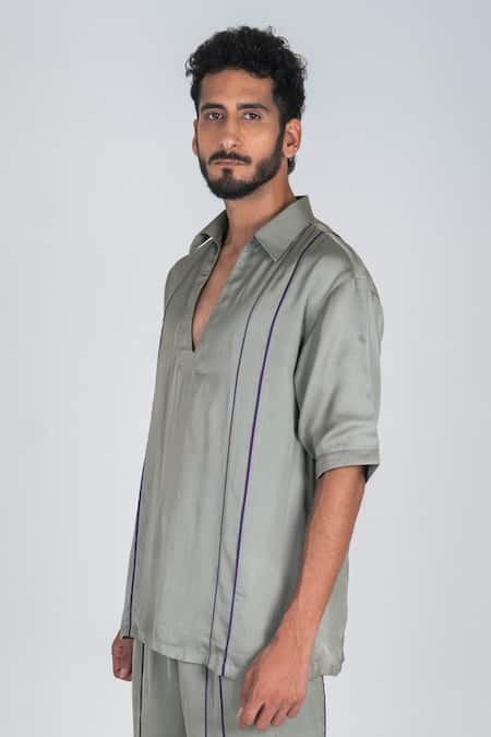 Shop Neora By Nehal Chopra Green Bemberg Modal Silk Embellished Pipe Work T Shirt Online at Aza Fashions Shop_Neora By Nehal Chopra_Green Bemberg Modal Silk Embellished Pipe Work T Shirt _Online_at_Aza_Fashions