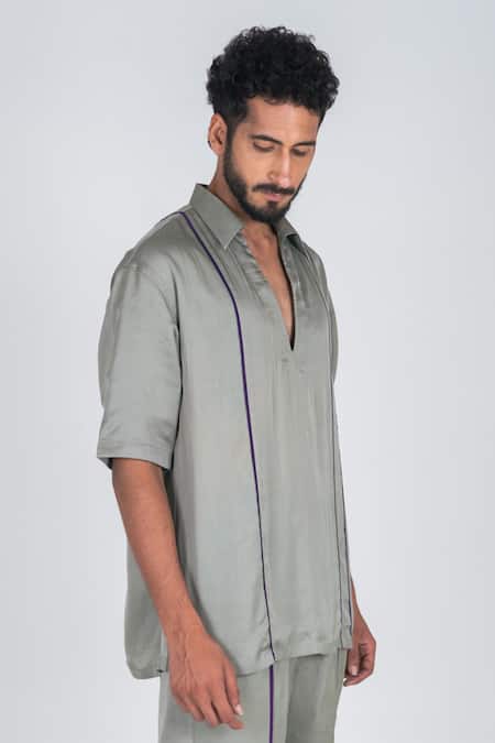 Neora By Nehal Chopra Green Bemberg Modal Silk Embellished Pipe Work T Shirt at Aza Fashions Neora By Nehal Chopra_Green Bemberg Modal Silk Embellished Pipe Work T Shirt _at_Aza_Fashions