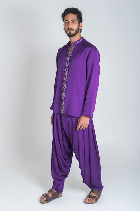 Neora By Nehal Chopra Purple Bemberg Modal Silk Braid Placket Embroidered Kurta 