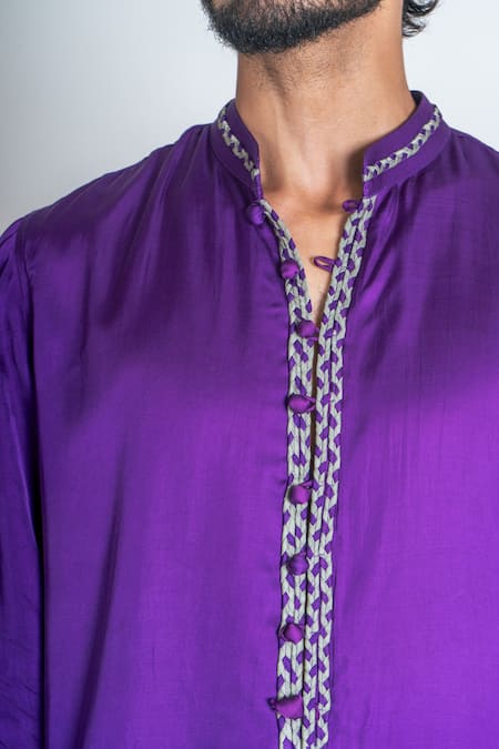 Neora By Nehal Chopra_Purple Embroidery Placket Kurta _Online_at_Aza_Fashions