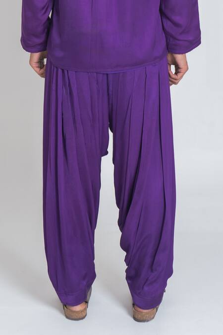 Neora By Nehal Chopra_Purple Bemberg Modal Silk Plain Draped Dhoti Pant _Online_at_Aza_Fashions