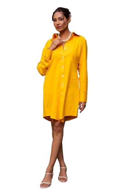 Buy Label Anshu Khathuria Yellow Cotton, Organza Embroidery Collared Flower And Bird Shirt Dress Online at Aza Fashions Buy_Label Anshu Khathuria_Yellow Cotton, Organza Embroidery Collared Flower And Bird Shirt Dress _Online_at_Aza_Fashions