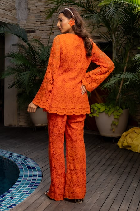 Label Anshu Khathuria Floral Crochet Detailed Tunic With Pant 