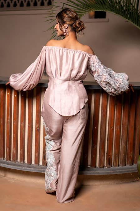 Label Anshu Khathuria Corset-Off Shoulder Shirt With Pant 