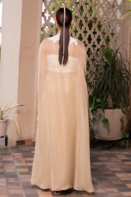 Label Anshu Khathuria Slit Sleeve Cape With Draped Skirt Set 