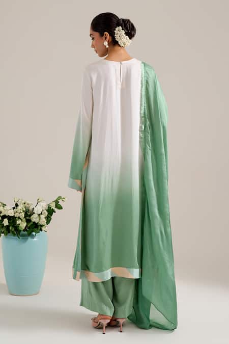 Shop Siyona By Ankurita Green Satin Sequins Round Neck Champa Ombre Kurta Set at Aza Fashions Shop_Siyona By Ankurita_Green Satin Sequins Round Neck Champa Ombre Kurta Set _at_Aza_Fashions