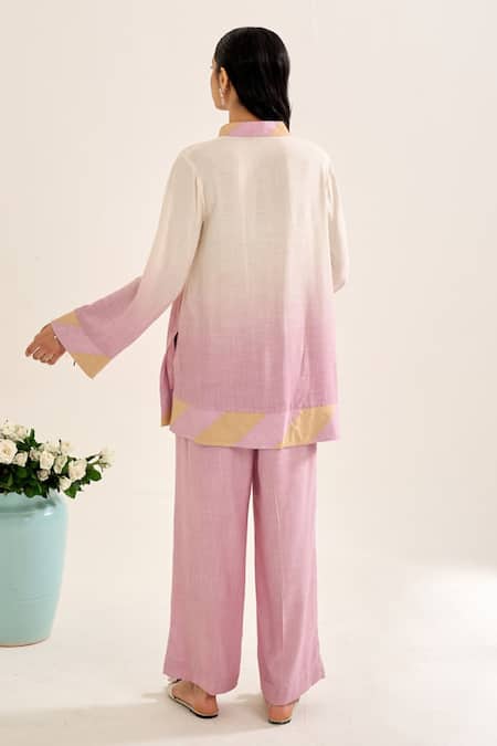 Shop Siyona By Ankurita Purple Cotton Sequins Bandeau Neck Chhui Ombre Tunic And Pant Co-ord Set at Aza Fashions Shop_Siyona By Ankurita_Purple Cotton Sequins Bandeau Neck Chhui Ombre Tunic And Pant Co-ord Set _at_Aza_Fashions