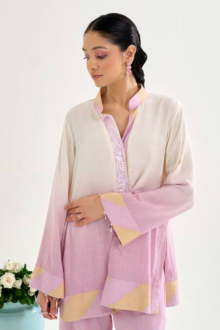 Shop Siyona By Ankurita Purple Cotton Sequins Bandeau Neck Chhui Ombre Tunic And Pant Co-ord Set Online at Aza Fashions Shop_Siyona By Ankurita_Purple Cotton Sequins Bandeau Neck Chhui Ombre Tunic And Pant Co-ord Set _Online_at_Aza_Fashions