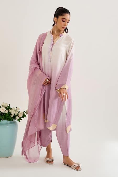 Siyona By Ankurita Purple Cotton Sequins Bandeau Neck Chhui Ombre Kurta Set Online at Aza Fashions Siyona By Ankurita_Purple Cotton Sequins Bandeau Neck Chhui Ombre Kurta Set _Online_at_Aza_Fashions