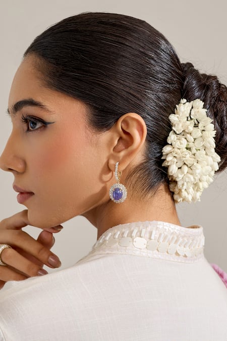 Siyona By Ankurita_Purple Cotton Pearls V-neck Kamal Front Slit Kurta Set _at_Aza_Fashions