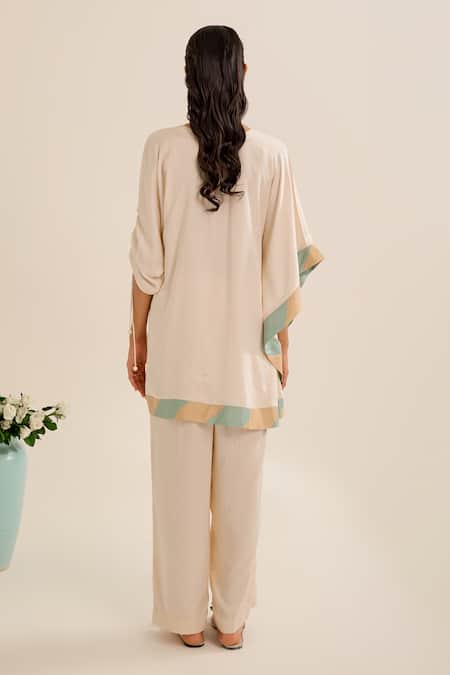Siyona By Ankurita_Ivory Satin Sequins Round Neck Mallika Embroidered Kurta And Pant Co-ord Set _Online_at_Aza_Fashions
