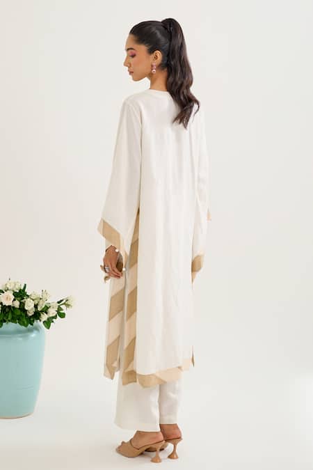 Shop Siyona By Ankurita Ivory Linen, Chanderi Sequins, Embroidery Round Neck Nargis Kurta Set at Aza Fashions Shop_Siyona By Ankurita_Ivory Linen, Chanderi Sequins, Embroidery Round Neck Nargis Kurta Set _at_Aza_Fashions